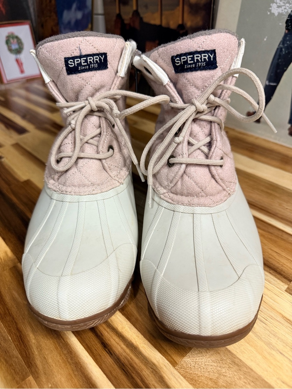 Sperry Pink Quilt Duck Boots waterproof fall winter spring coquette cozy flannel